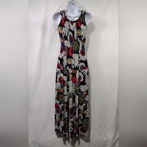 Dabutong Floral Print Maxi Dress Women's L/XL Black Artsy Bobo Retro 90s Y2K - Picture 4 of 7
